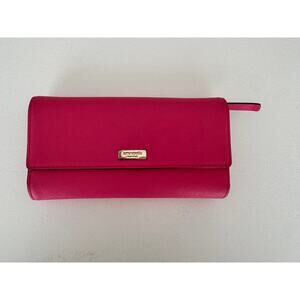 Kate Spade New York Hot Pink Trifold Wallet 100% Leather Zippered Pockets Snap